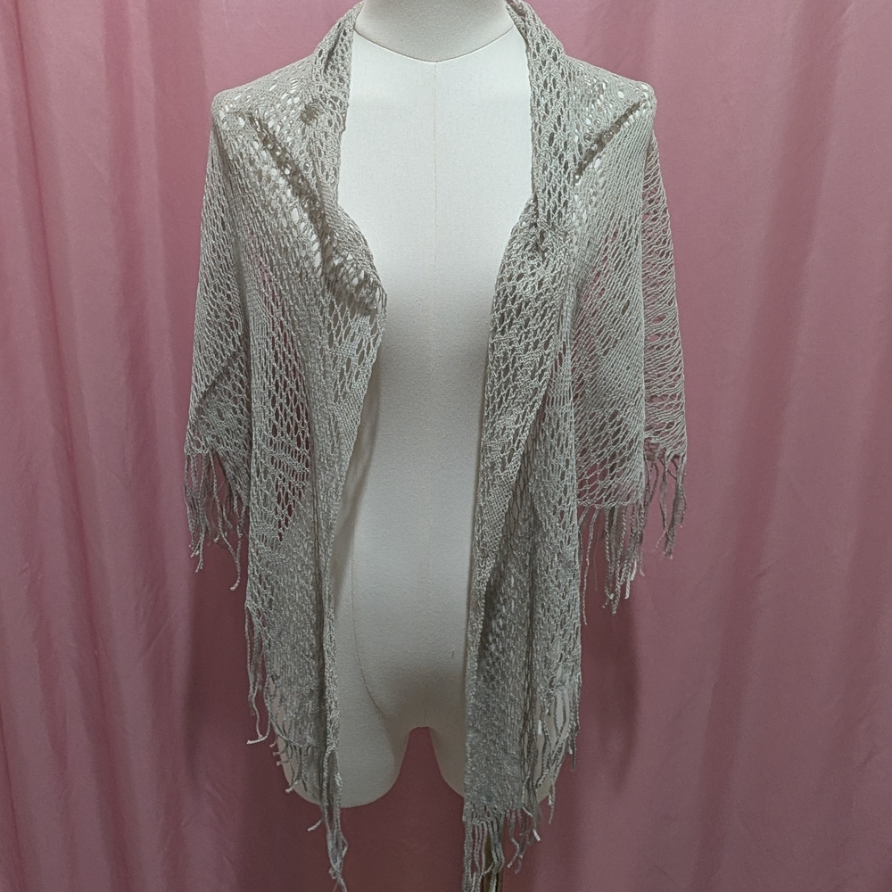 Whimsical Light Gray Lace Fringe Shawl/Sarong